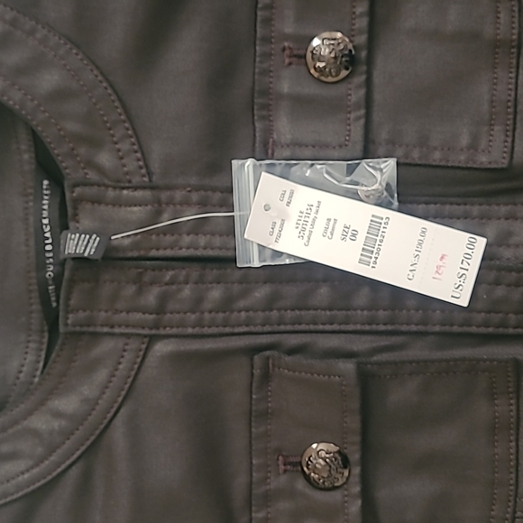 White House Black Market Fitted Coated Utility Jacket. Very dark reddish-brown. - Picture 11 of 12